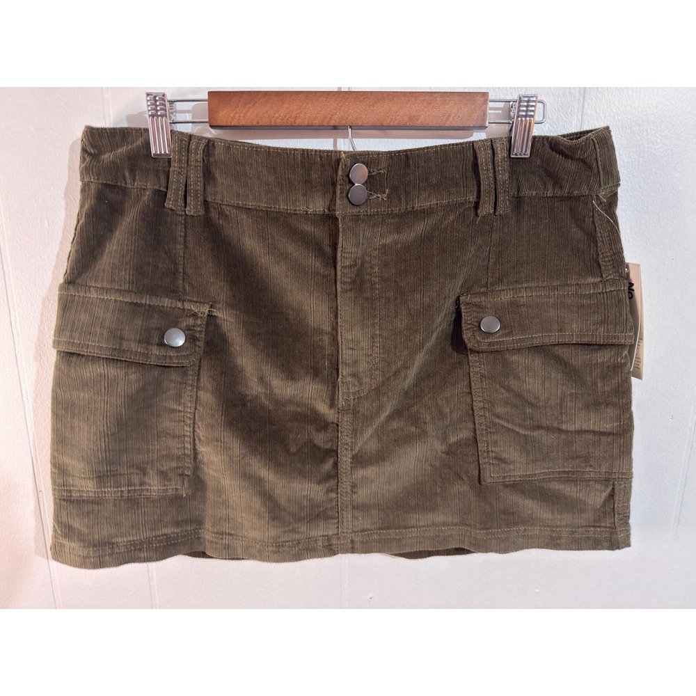 NWT 90's Grunge Olive Green Corduroy Cargo Mini Skirt Women's Size L 12-14 - Picture 1 of 7